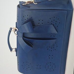 Walasa Blue Leather Travel Crossbody Bag 17x12x5
